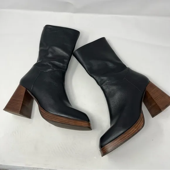 Feners La Retro Noir Black Leather Platform Boots Womens Size 40 / US 9.5