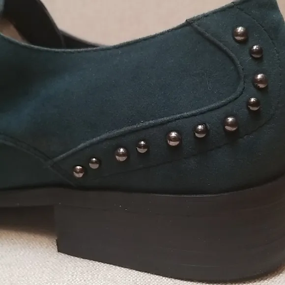 Fiesso Green Velvet Shoes with Metal Studs FI8430 Size 13