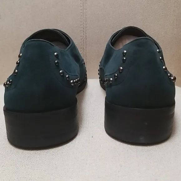 Fiesso Green Velvet Shoes with Metal Studs FI8430 Size 13