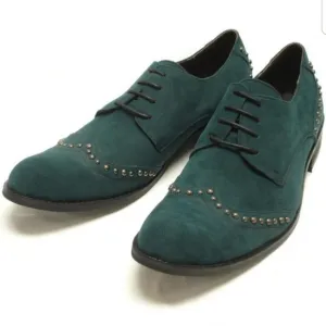 Fiesso Green Velvet Shoes with Metal Studs FI8430 Size 13