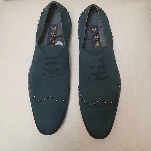 Fiesso Green Velvet Shoes with Metal Studs FI8430 Size 13