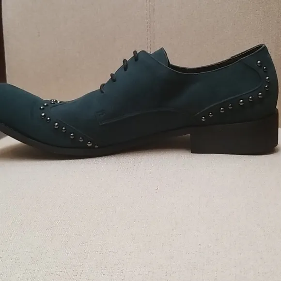 Fiesso Green Velvet Shoes with Metal Studs FI8430 Size 13