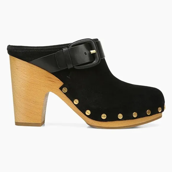 🔥🔥FIRE SALE 🔥🔥VERONICA BEARD Black Suede Clogs with Gold Accents