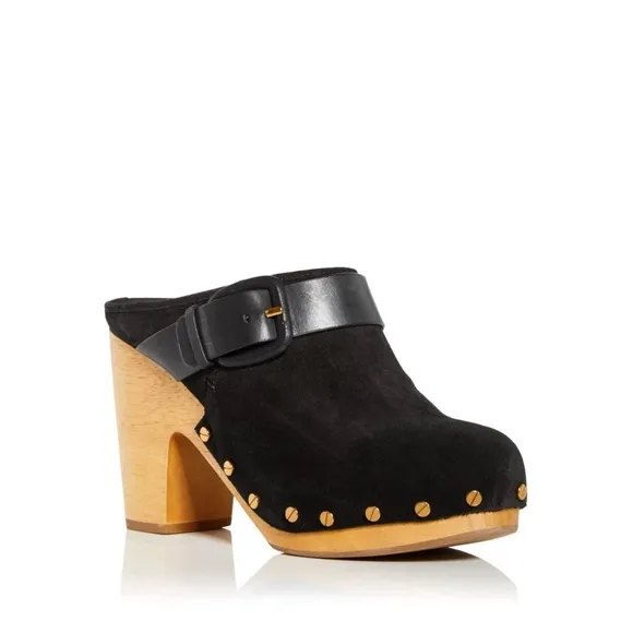 🔥🔥FIRE SALE 🔥🔥VERONICA BEARD Black Suede Clogs with Gold Accents