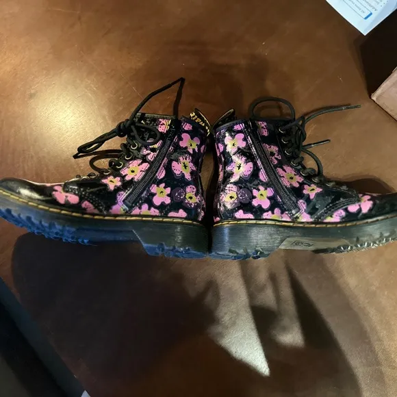 Floral Black Boots with Pink and Purple Flowers