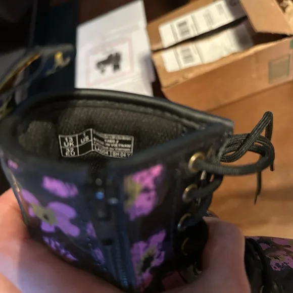 Floral Black Boots with Pink and Purple Flowers