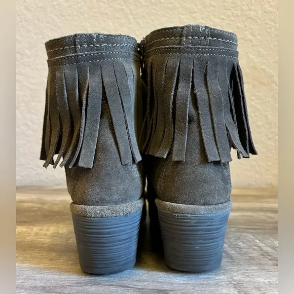 Fly London Yagi Sludge Fringe Suede Wedge Ankle Boots