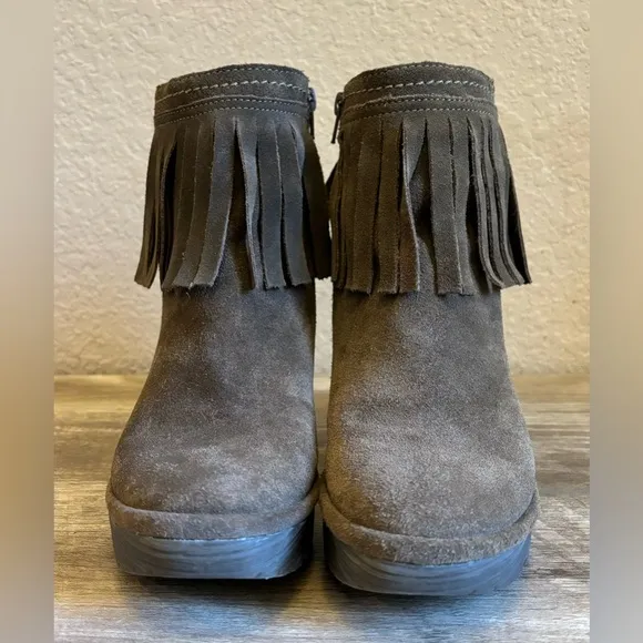Fly London Yagi Sludge Fringe Suede Wedge Ankle Boots