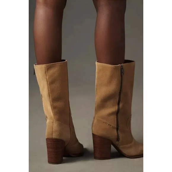 Franco Sarto Jaxon Mid Calf Boots Camel Brown Beige Suede 40
