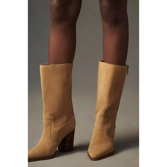 Franco Sarto Jaxon Mid Calf Boots Camel Brown Beige Suede 40