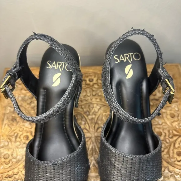 Franco Sarto Wally Rafia Black Platform Pump Sz 8