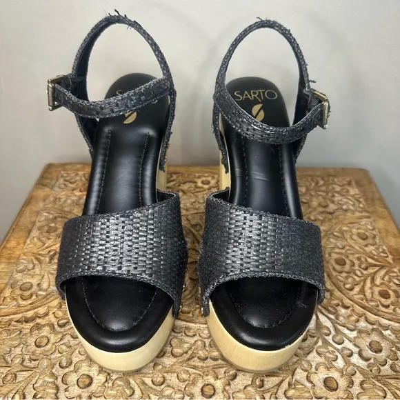 Franco Sarto Wally Rafia Black Platform Pump Sz 8