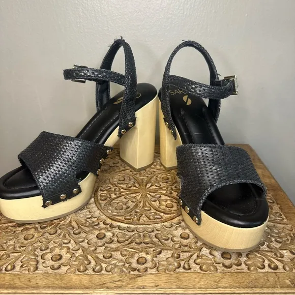 Franco Sarto Wally Rafia Black Platform Pump Sz 8