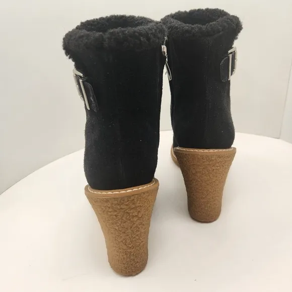 Franco Sarto wedge booties 10M black suede Ulayna ankle boots fuzzy new $185