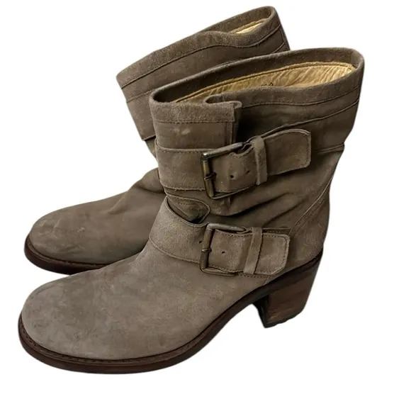FREE LANCE BIKER BOOTS LUG SOLE SUEDE LEATHER UPPER WOMENS SIZE 37 1/2