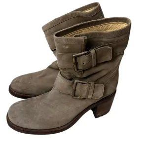 FREE LANCE BIKER BOOTS LUG SOLE SUEDE LEATHER UPPER WOMENS SIZE 37 1/2