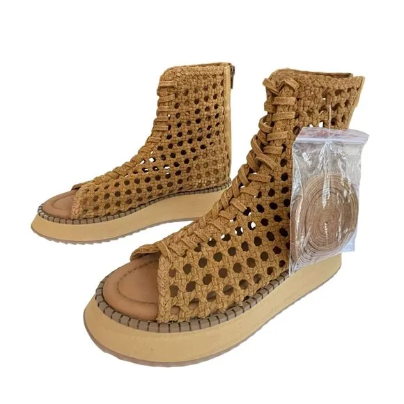 Free People $178 Suede Lace Up Luca Boot Sandal Peep Toe NEW Size 8