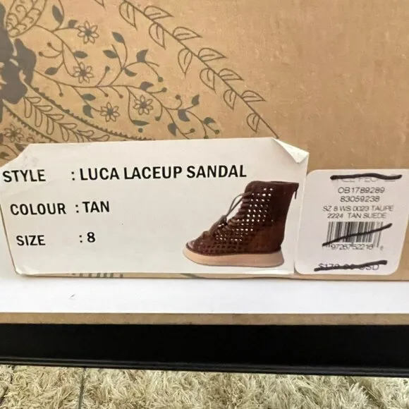 Free People $178 Suede Lace Up Luca Boot Sandal Peep Toe NEW Size 8