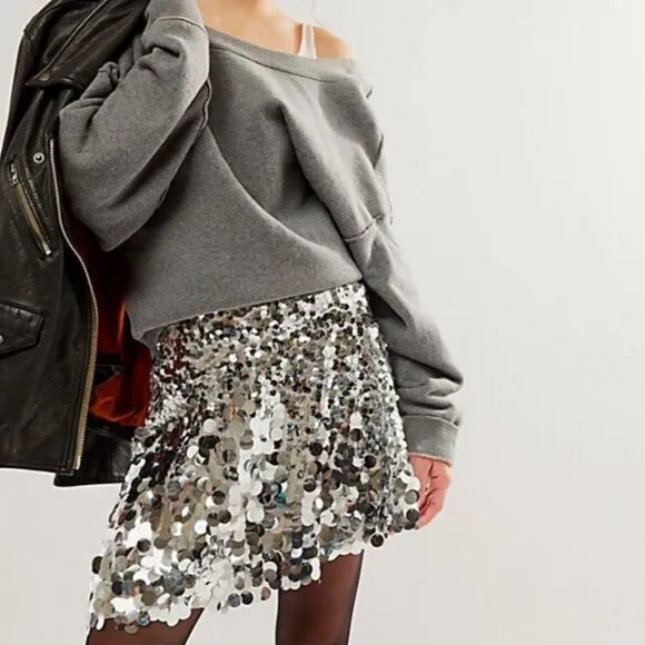 Free People Can't Get Enough Sequin Skirt‎ Size 6  NEW WITH TAG