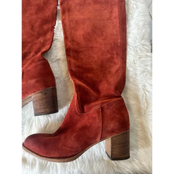 Free People Cleo Slouch Boots Orange/Red Suede Women’s Size EU37/ US6.5