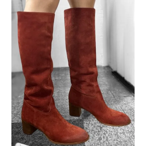 Free People Cleo Slouch Boots Orange/Red Suede Women’s Size EU37/ US6.5