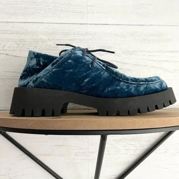 Free People Convertible Velvet Oxford Shoes in Disco Indigo Blue Size 37