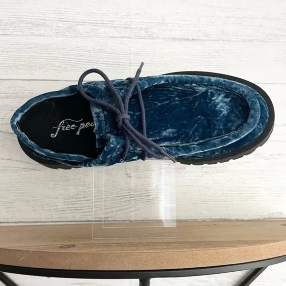Free People Convertible Velvet Oxford Shoes in Disco Indigo Blue Size 37