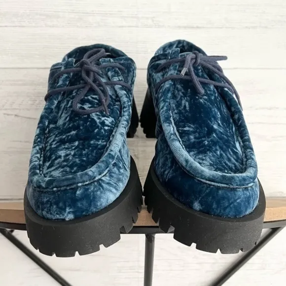Free People Convertible Velvet Oxford Shoes in Disco Indigo Blue Size 37