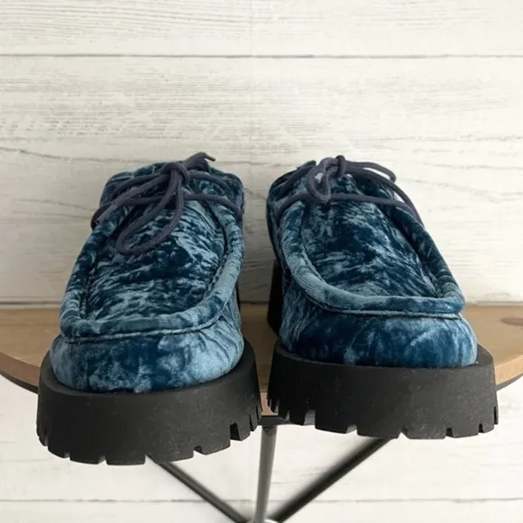 Free People Convertible Velvet Oxford Shoes in Disco Indigo Blue Size 37