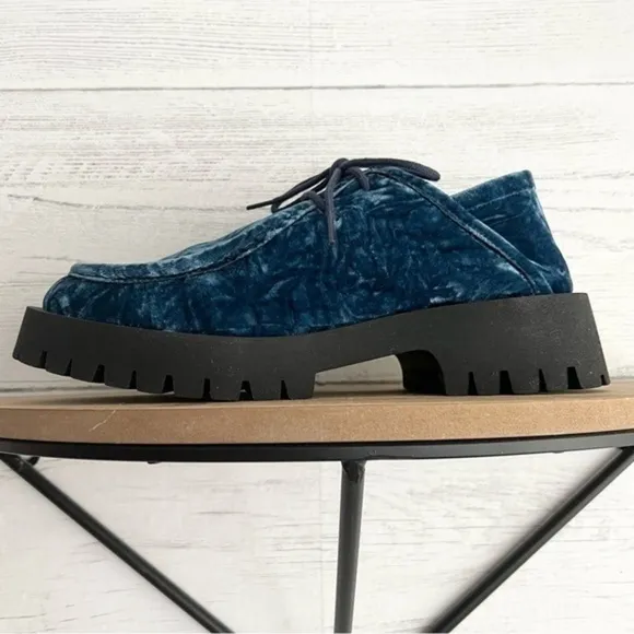 Free People Convertible Velvet Oxford Shoes in Disco Indigo Blue Size 37