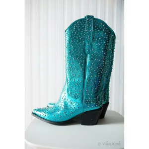 Free People Dagget Studded Western Boots 6 Metallic Blue