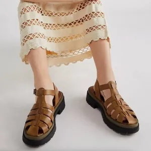 FREE PEOPLE Delaney Fisherman Platform Sandals Leather Dark Sand