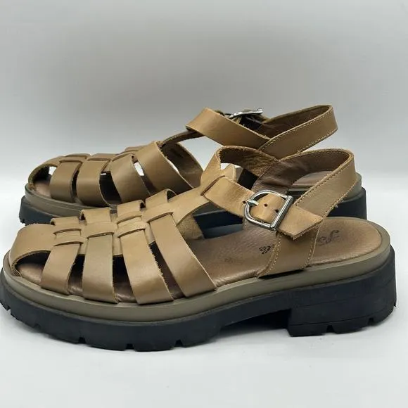 FREE PEOPLE Delaney Fisherman Platform Sandals Leather Dark Sand