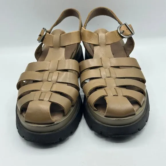 FREE PEOPLE Delaney Fisherman Platform Sandals Leather Dark Sand