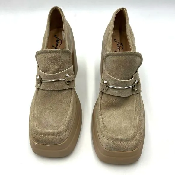 Free People Double Stacked Platform Loafers Tan Suede Horsebit Trim EU 40/US 10