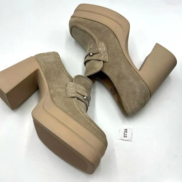 Free People Double Stacked Platform Loafers Tan Suede Horsebit Trim EU 40/US 10