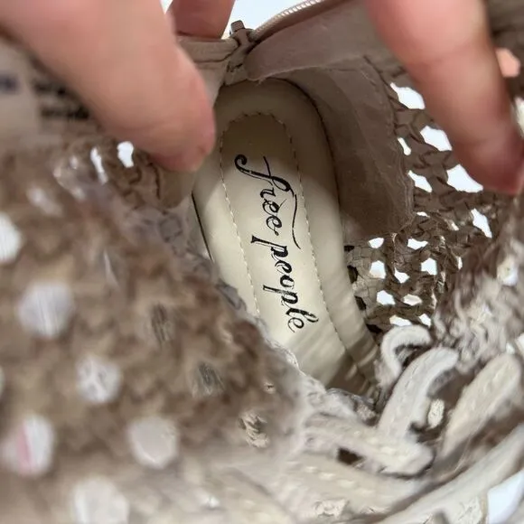 Free People Luca Lace Up Sandal in Creme Suede 7.5 NWOB
