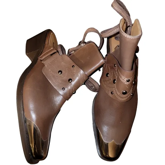 Free People Rory Studded Lace Brown Leather Booties Size /38