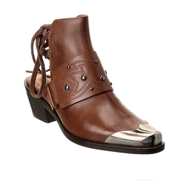 Free People Rory Studded Lace Brown Leather Booties Size /38