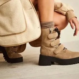 FREE PEOPLE Suede Emmet Lace Up Lug Sole Boots 39