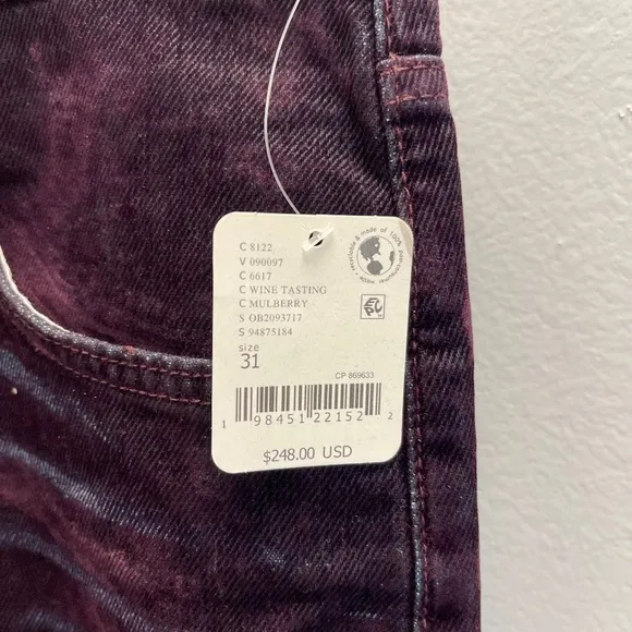 Free People We The Free First Class Relaxed Mulberry Flock Jeans - Size 31 - NWT