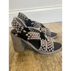 Free People  Woven Heeled Sandals Block Heel Strappy Sandal Shoes Size 7