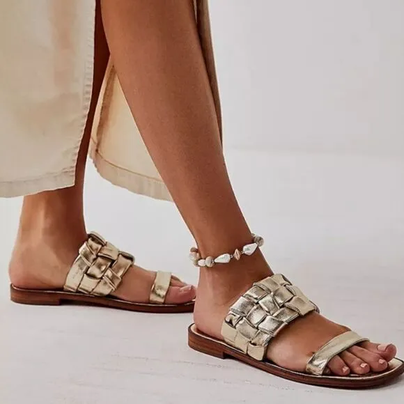 FREE PEOPLE Woven River Sandals / Platina Gold