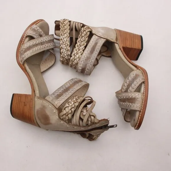 Freebird by Steven Sandals Axel Women's 9 Shoes Brown Braided Distressed Leather