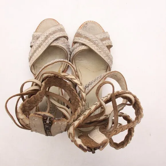 Freebird by Steven Sandals Axel Women's 9 Shoes Brown Braided Distressed Leather