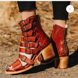 FREEBIRD COUNTRY Rust Snake size 8 leather boots Strappy sandals shoes 8.5 9