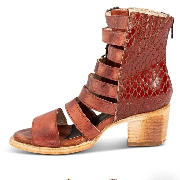 FREEBIRD COUNTRY Rust Snake size 8 leather boots Strappy sandals shoes 8.5 9