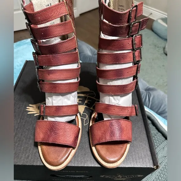 FREEBIRD COUNTRY Rust Snake size 8 leather boots Strappy sandals shoes 8.5 9