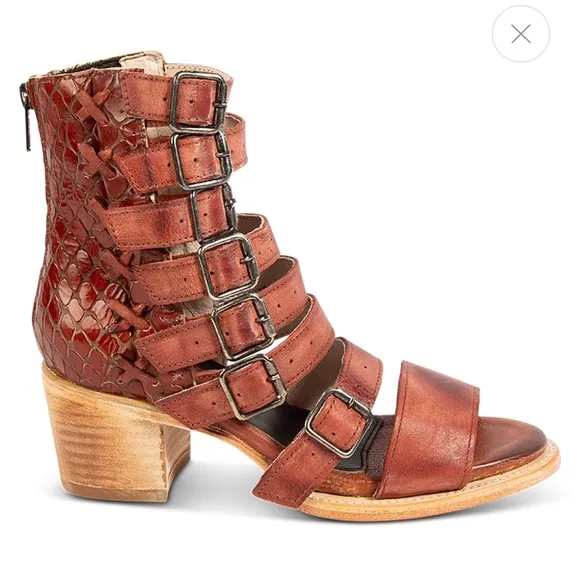 FREEBIRD COUNTRY Rust Snake size 8 leather boots Strappy sandals shoes 8.5 9