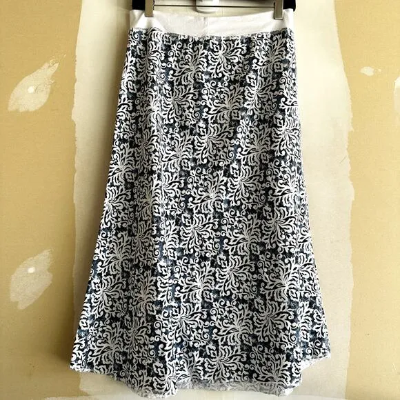 Fresh Produce Palm Baroque Boca Skirt Knee Length Floral Pull On White SM